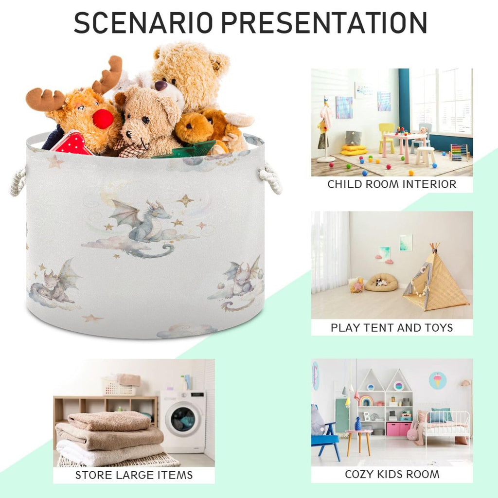 Cute Dragon Cotton Rope Storage Basket with Handles Large Baby Laundry Basket Round Collapsible Blanket Basket Shelf