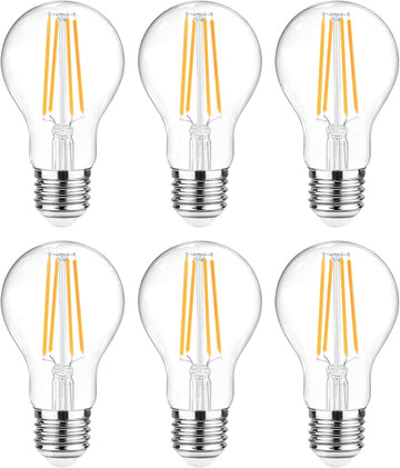60 Watt Equivalent, E26 LED Filament Light Bulbs, Warm White 2700K, Non-Dimmable, Classic Clear Glass, A19 LED Light