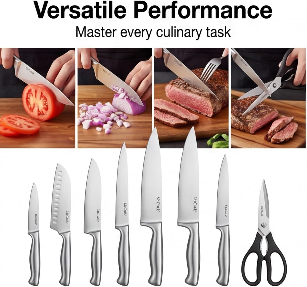 Knife Set Kitchen Steel Knife Block Set w Built-in Sharpener | German Forged Stainless Steel, 20 PC,Razor Sharp