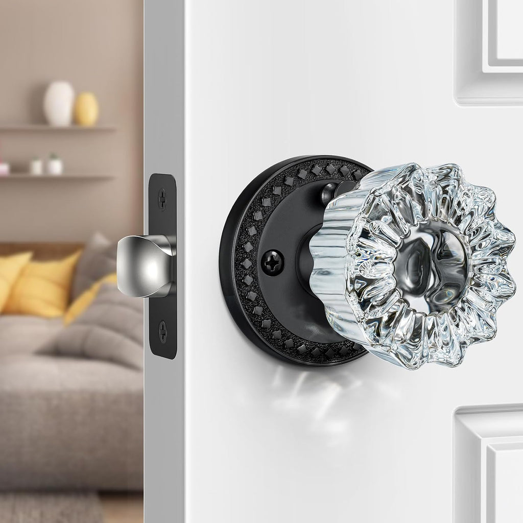 Glass Door Knobs, Matte Black Door Knob Interior, 1 Pack