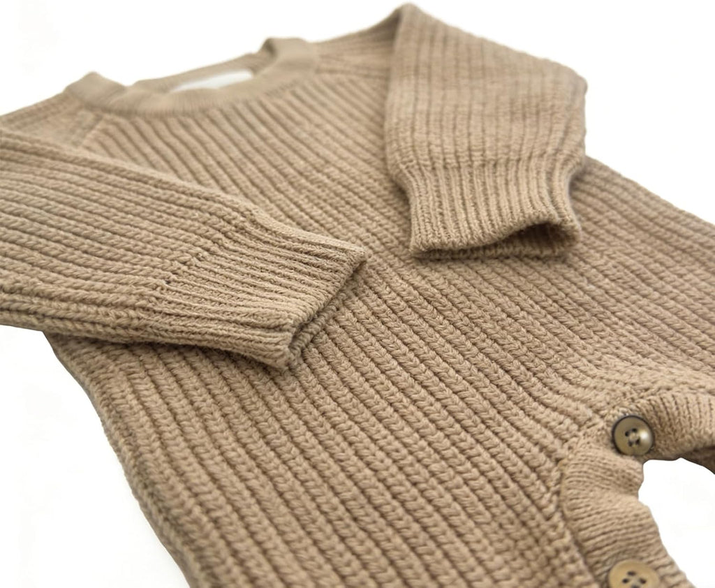 Cozy Baby 100% Cotton Knitted Romper, White Long Sleeve Jumpsuit, Winter Outfit, Button Closure