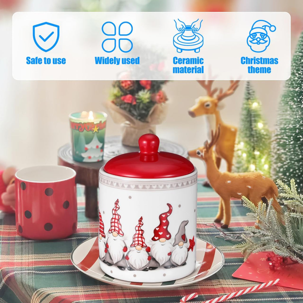 Gnome Cookie Jar 5 X 7 Inch Christmas Cookie Jars with Lids Ceramic Gnome Canister Tabletop Candy Dish Airtight Food