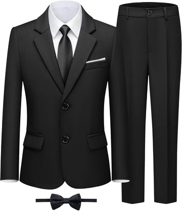 Boys' Formal Slim Fit Suit,5 Piece Suit Set,Jacket,Adjustable Waist Pants,Dress Shirt,Ties