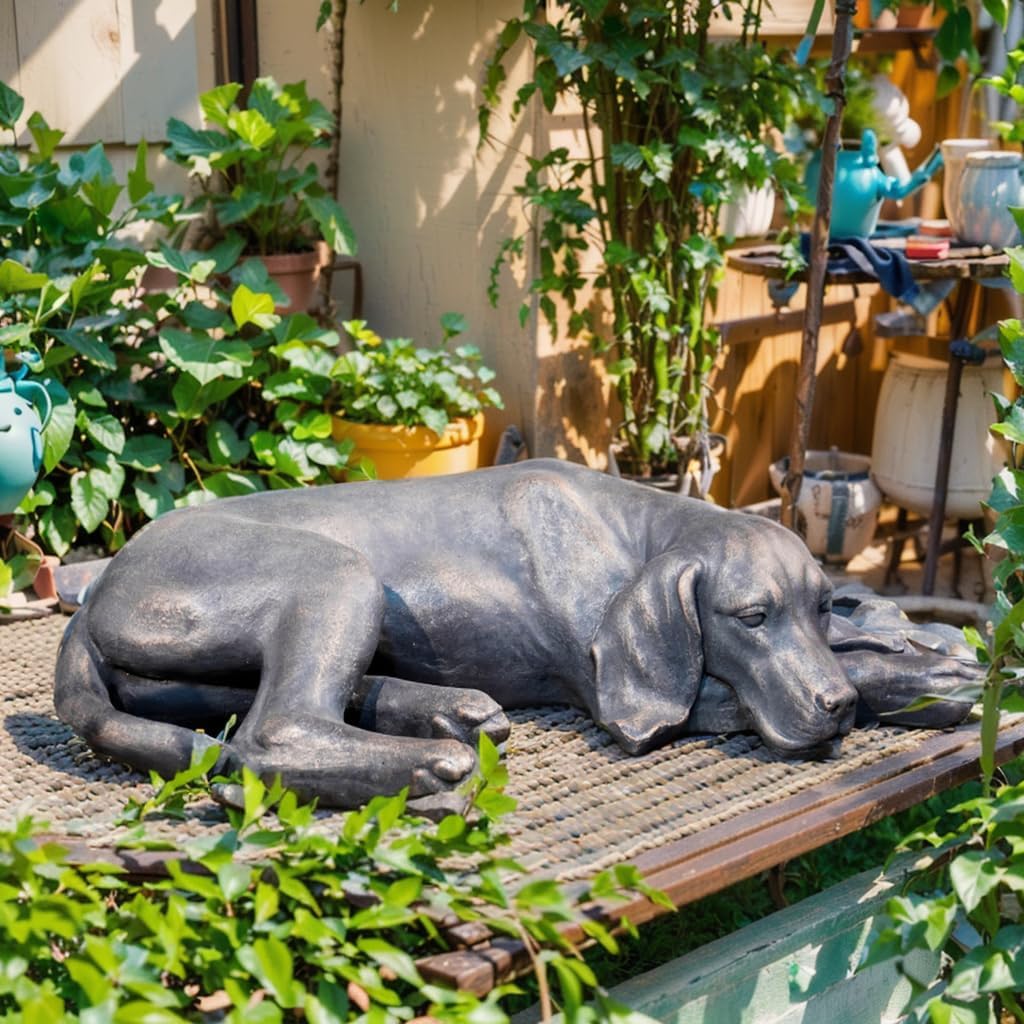Garden Statue Outdoor Decorations Dog-Figurine - Sleeping Dog Sculptures Resin Sculpture Lawn Yard Porch Ornament