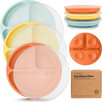 Suction Plates with Lids for Baby, 3pk, BPA-Free Silicone, Amaze