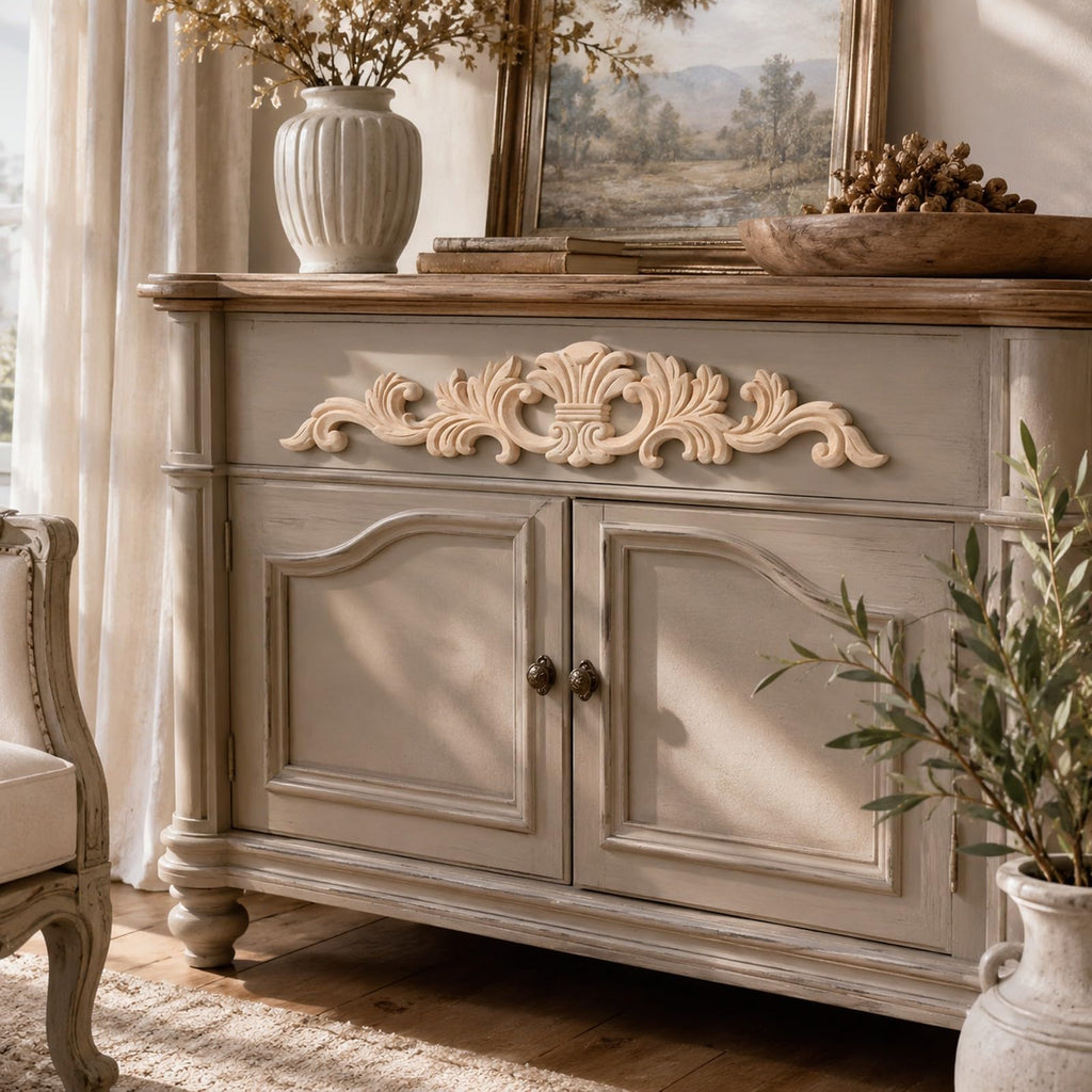5pcs Unfinished Carved Wood Applique European French Onlay Trim Decorative Long Acanthus Leaf Medallion for Cabinet