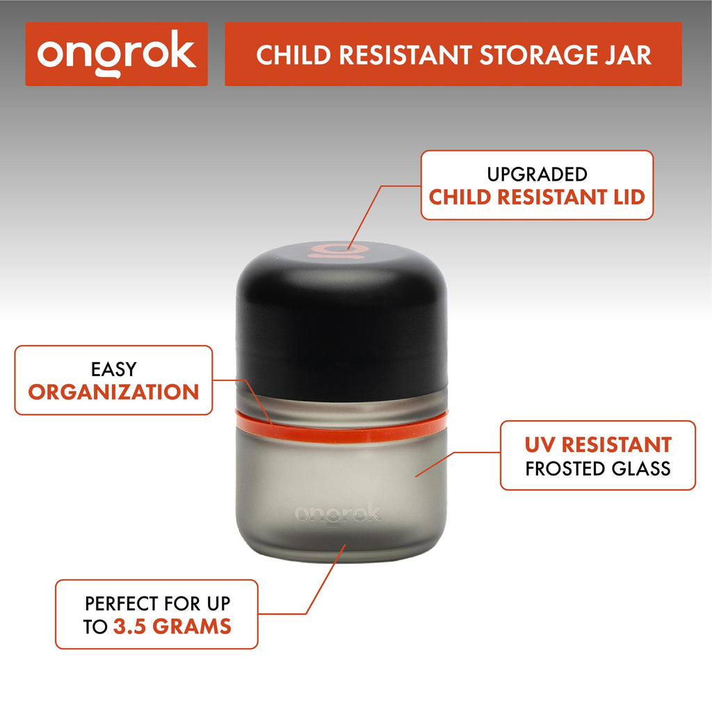 Glass Storage Jar, 80ml, 6 Pack | UV Herb/Spice Jar with Child‐Resistant Lid, Color‐Coded Glass Containers to