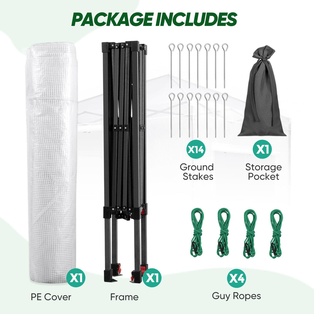 8x8 Easy Setup Pop Up Greenhouse, Clear/White