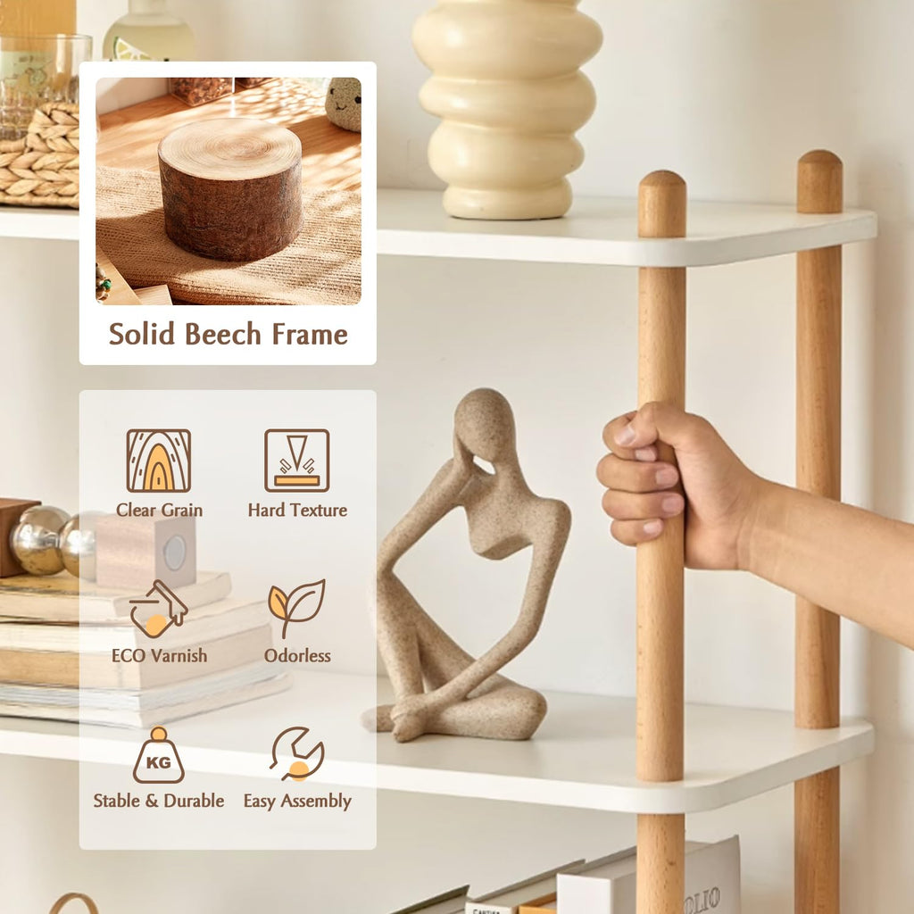 3-Tier Wooden Shelf Bookcase, Freestanding Open Bookshelf, Oak