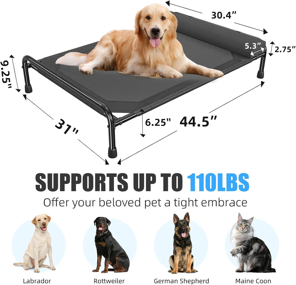 Elevated Dog Bed for Large Dogs, Cooling Raised Pet Cot with Bolster, Breathable Outdoor Couch Bed, 44.5" x 31"