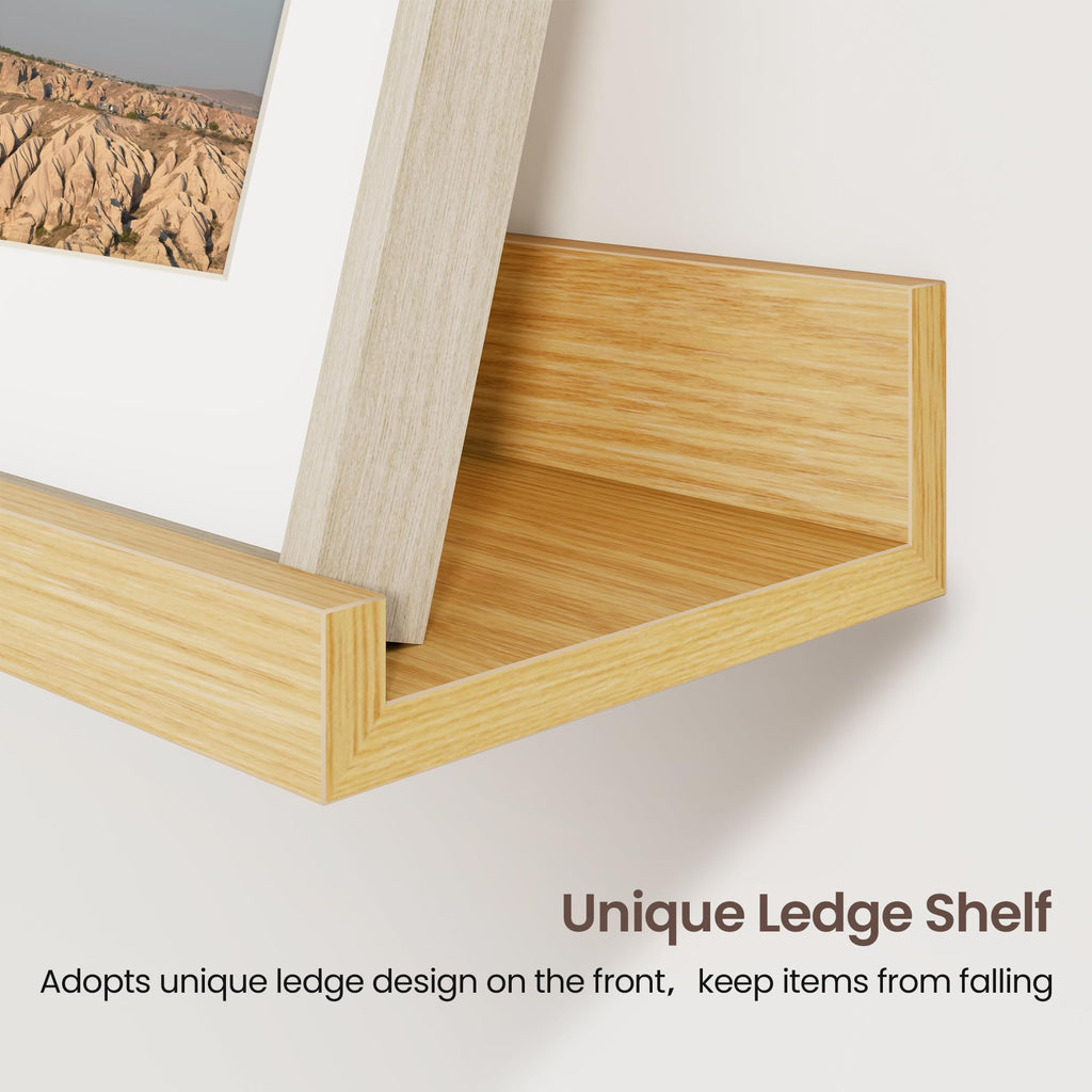 Picture Ledge Shelf, 24 Inch Oak Floating Shelves Set of 3