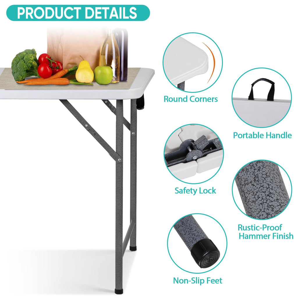 Upgraded 6FT Folding Picnic Table for Outdoor, Portable Fold-in-Half Plastic Dining Picnic Party Table with Carrying