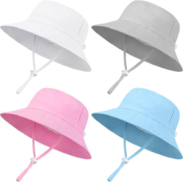 4 Pack Baby Toddler Sun Hat Summer UPF 50+ Sun Protection Bucket Hat Adjustable Wide Brim Beach Hats for Girls Boys