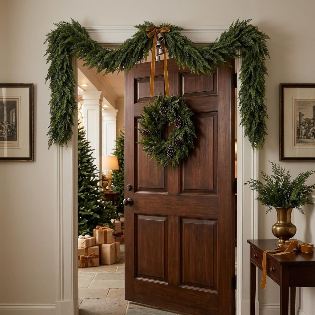 6FT 1Pcs Christmas Cedar Garland with Lights Realistic Faux Pine Garlands