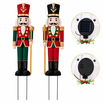 Outdoor Nutcracker Christmas Decor Lights, 2 Pack 48.2" Metal Yard Stakes