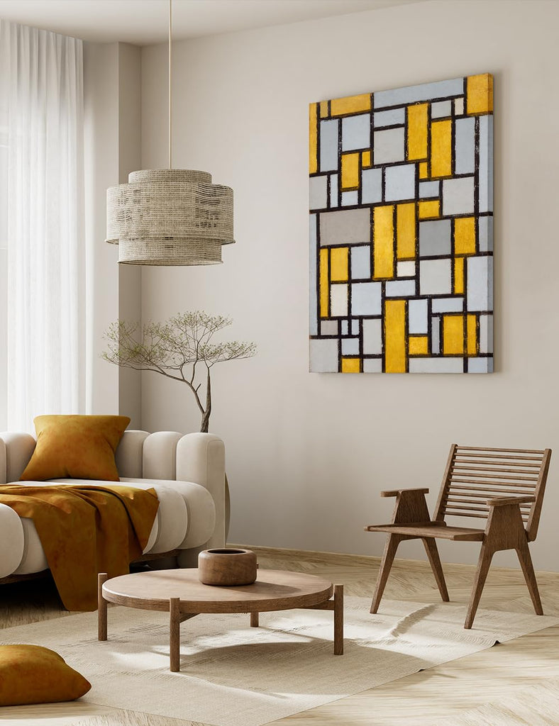 Large Mondrian Wall Art, Composition with Grid 1, 1918, Size 36x24 in