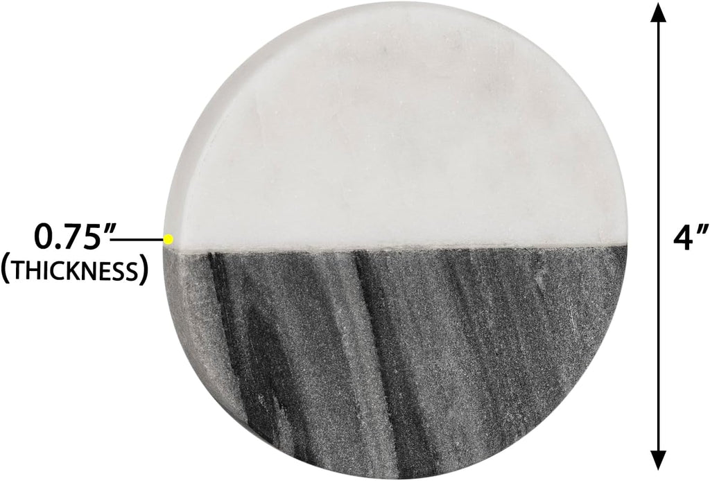 White & Grey Marble Coasters Round Handcrafted Stone Drink Coasters - Elegant Natural Marble - Set of 6