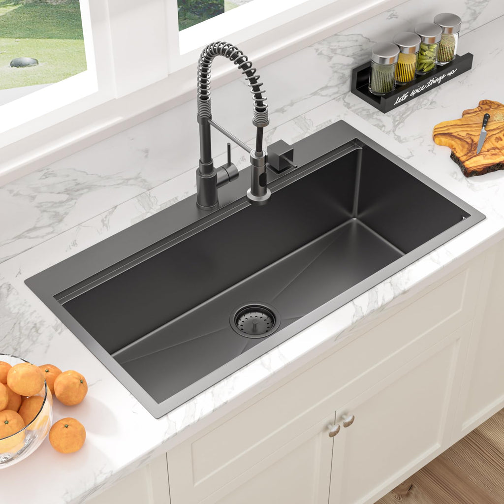 36 Inch Black Drop Sink Workstation 36x19 Drop Sink Black Stainless Steel Topmount Workstation Sink 16 Gauge Deep
