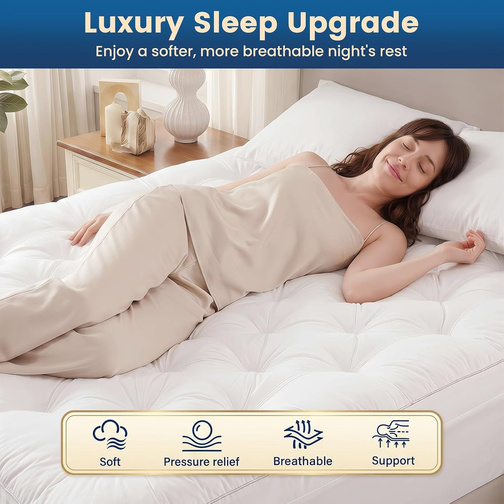 4 Inch Memory Foam Mattress Topper Full Size for Back Pain Relief | Quilted Pillow Top Fitted Mattress Pad with 360°