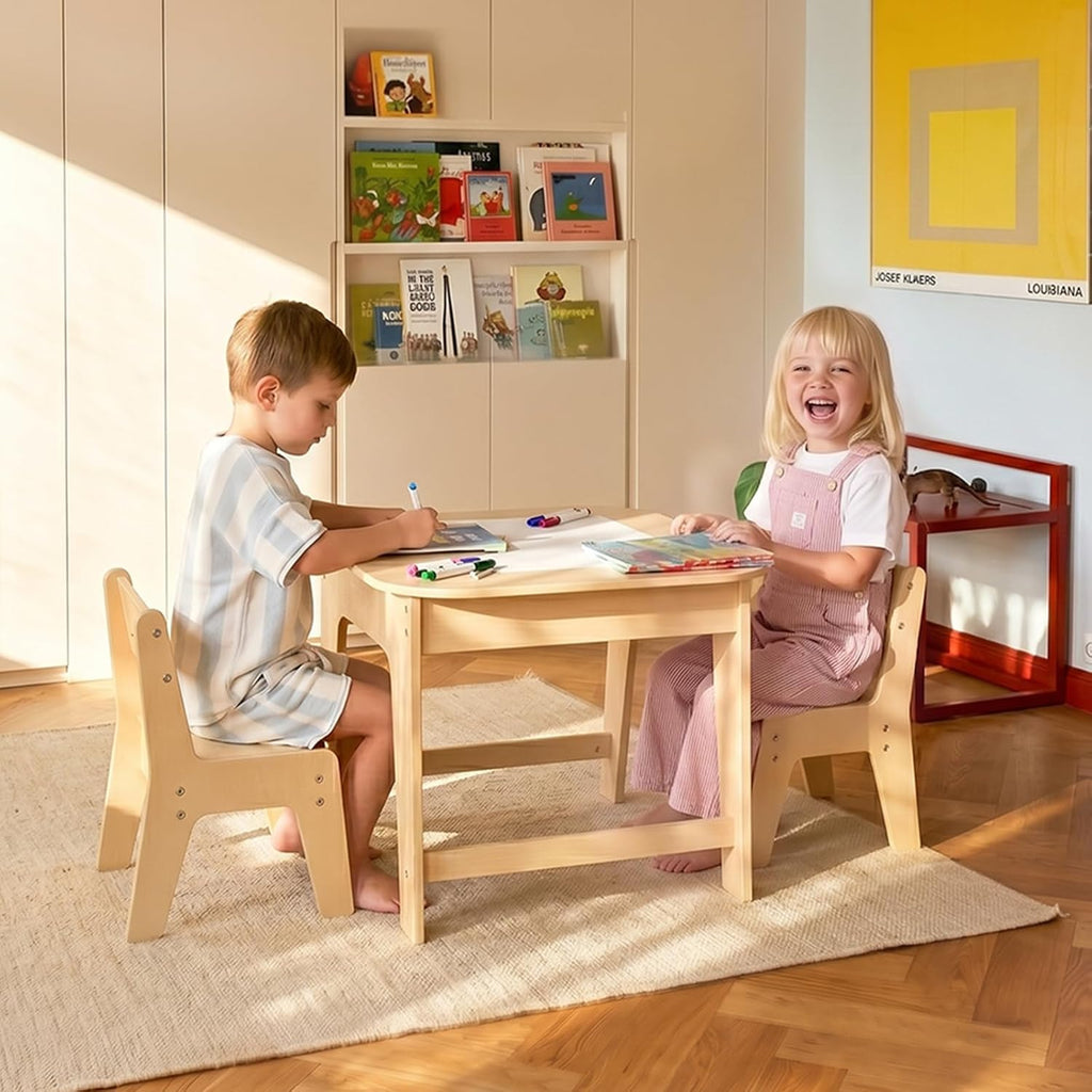 Kids Table and Chair Set, 3 in 1 Wooden Activity Table with Removable Tabletop, Blackboard and Whiteboard