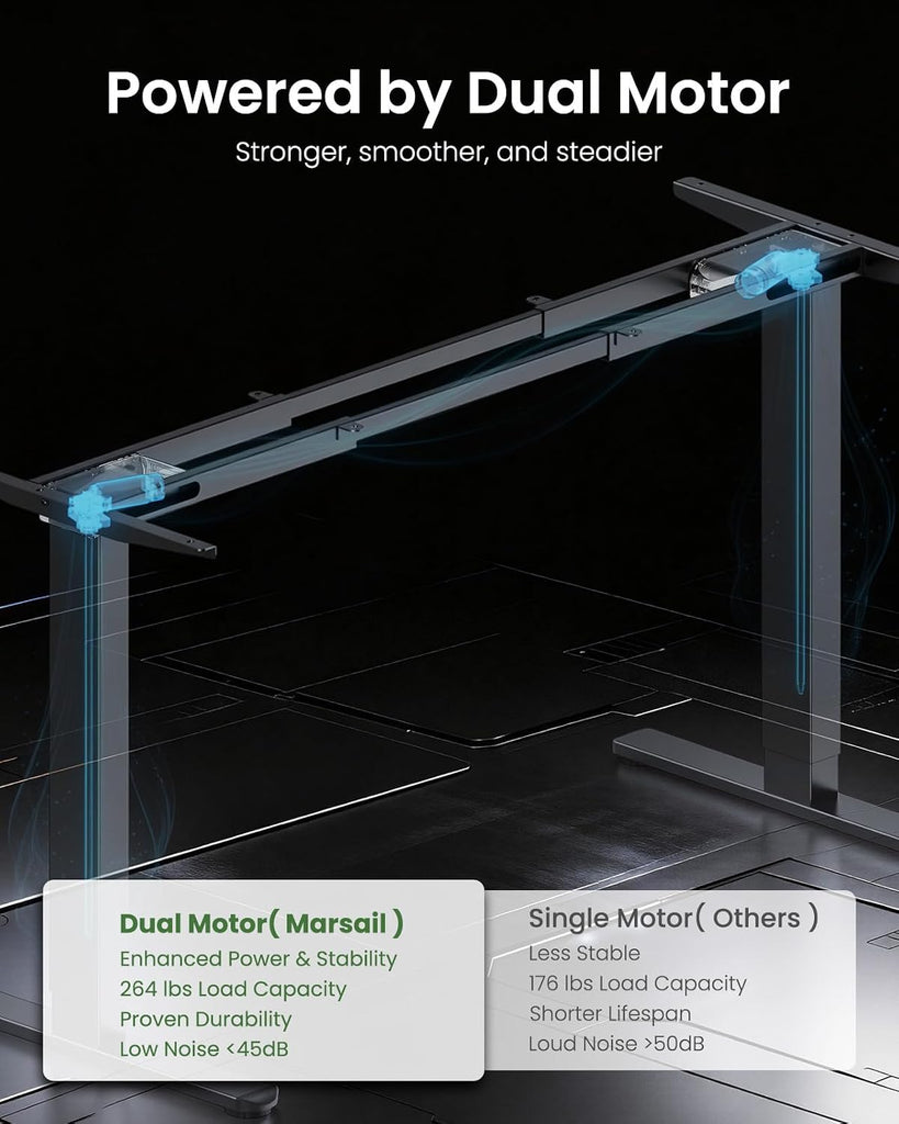 Dual Motor Standing Desk Frame for 44-90 inch Desktops, 264 lbs | 28-47 Inch Height Range, Stability & Quiet Lifting