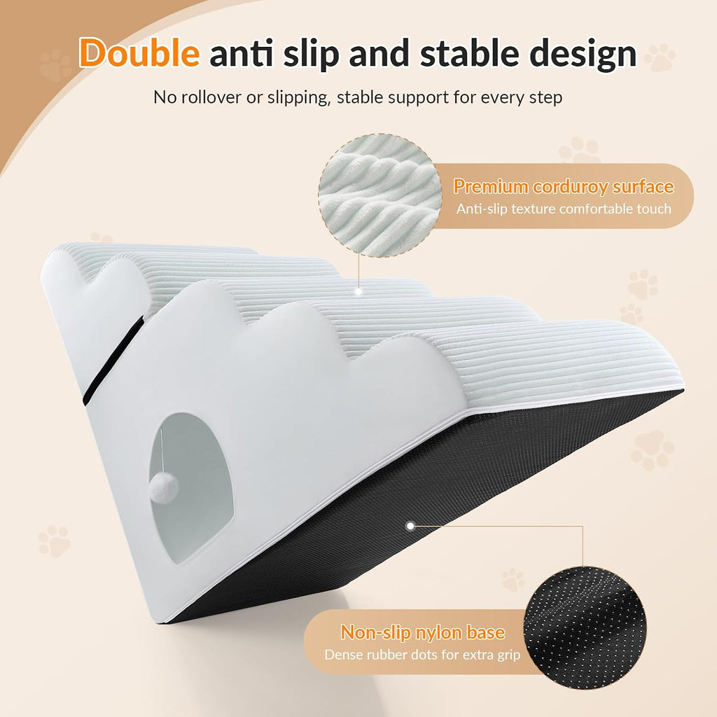 Dog Stairs for High Beds Up to 30" H with Tunnel, Extra Height 27.5" 5-Step Pet Steps for Small Dogs and Cats