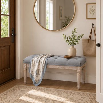 Tufted Entryway Bench, Upholstered Rustic Ottoman Bench, 31.5" x 15.75" x 15.7" Gray