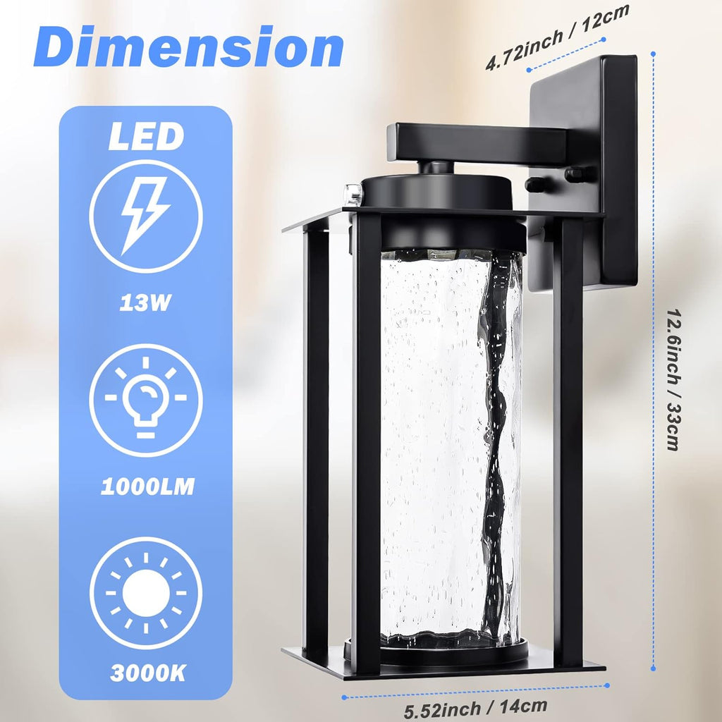 LED Dusk to Dawn Outdoor Light Fixtures - 2 Packs Modern Porch Lighting with Attractive Glass