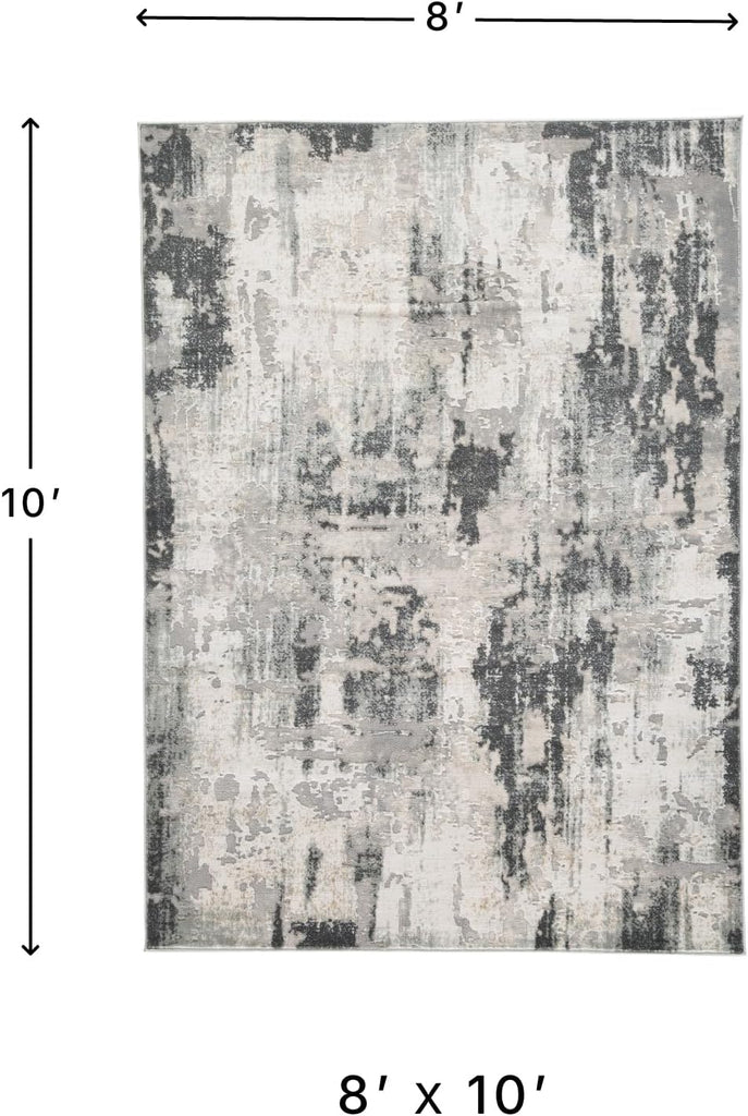 Mazatl Contemporary 8 x 10 Medium Pile Abstract Design Rug, Cream, Gold & Gray