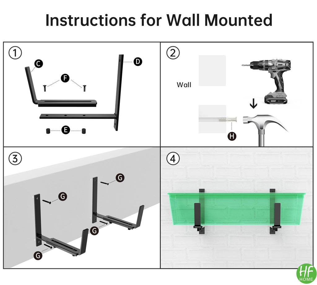2 PCS Adjustable Planter Box Brackets (6 to 12.5 in), Universal Window Box Brackets, Heavy Duty Metal Flower Box Wall