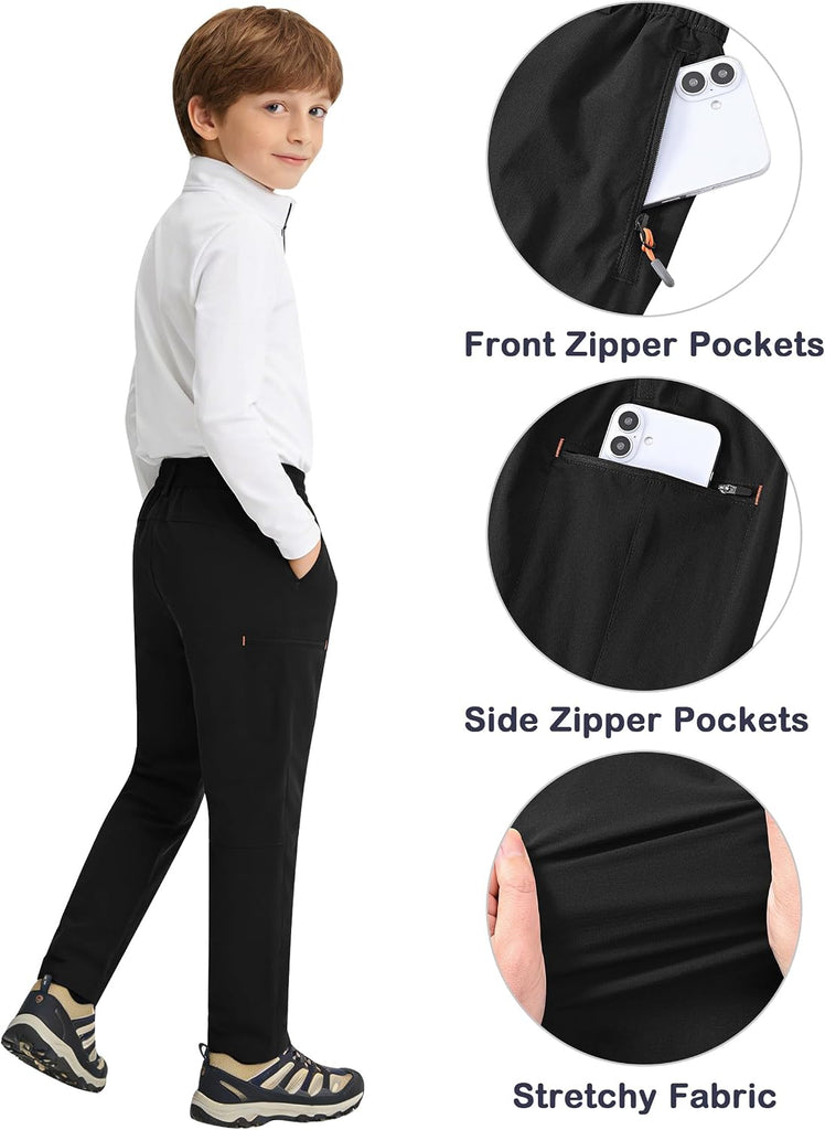 Kids Hiking Cargo Pants Quick Dry Lightweight Outdoor Scout Pants Waterproof with Zip Pockets