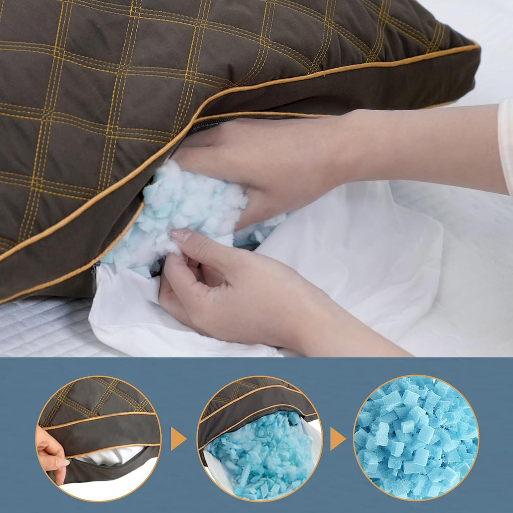 Long Body Pillow for Adults - Firm Body Pillow Insert with Shredded Blue Memory Foam, Adjustable Height, Soft Support