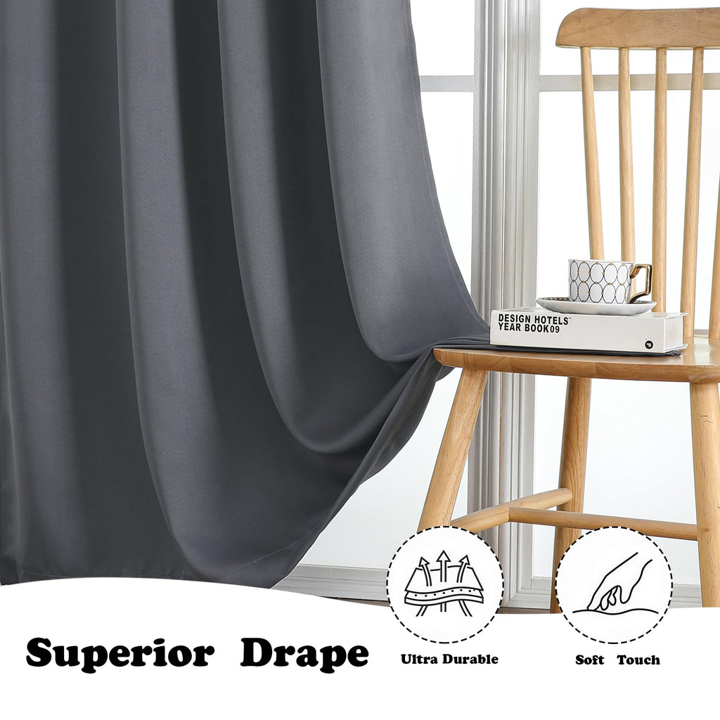 Grey Extra Long 10ft Curtains 120 Inches Long 2 Panels Set, Room Darkening Light Blocking Solid Thermal Insulated