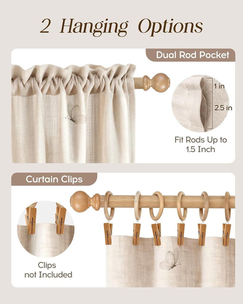 Floral Kitchen Tier Curtains - 24 Inch Length Linen Blend Farmhouse Cafe Curtains Vintage Small Window Treatments