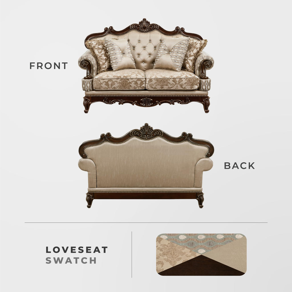 Traditional Chenille Loveseat, 4 Accent Pilows, Brown