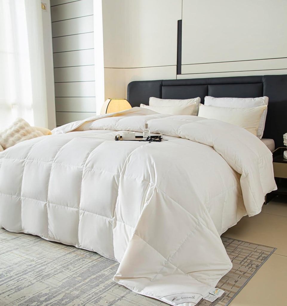 Goose Feather Down Comforter,All Seasons 100% Cotton Feather Down Duvet Insert Medium Warm Quilted B