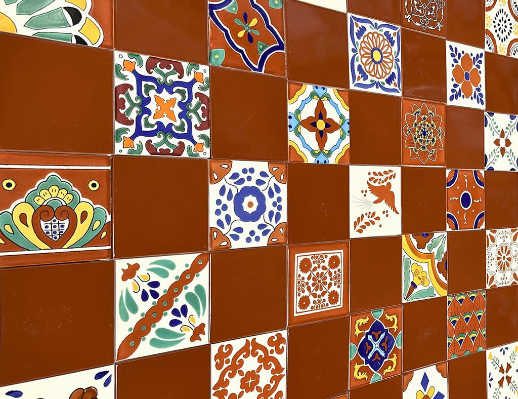 Box of 9-41⁄4 x 41⁄4 Terra Cotta Oriental - Talavera Mexican Ceramic Tiles