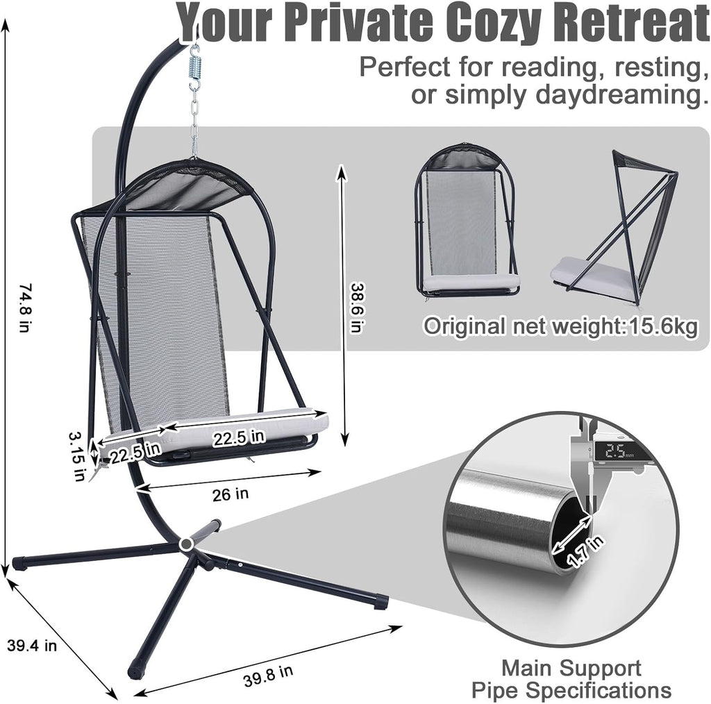Outdoor Egg Chair Swing, Hanging Egg Chair with Stand Canopy Indoor/Outdoor Collapsible Minimalist, Easy to Store