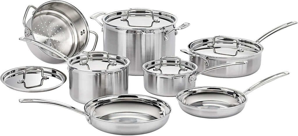 Stainless Steel Pots and Pans Set, Induction Compatible, 12 pc | 12-pc stainless steel cookware set with saucepans