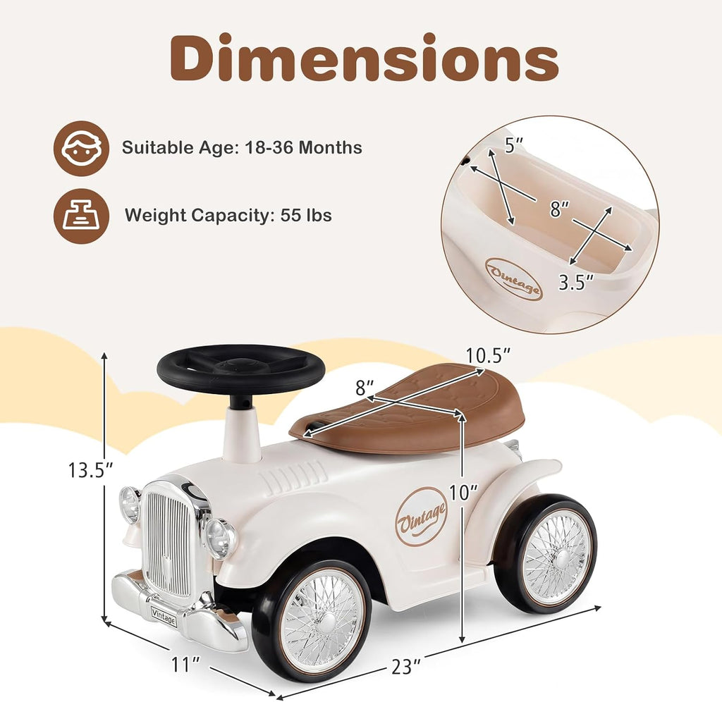 Ride On Push Car, Outdoor Toddler Riding Toys w/Steering Wheel, Horn & Storage, Foot-to-Floor Sliding Car, No
