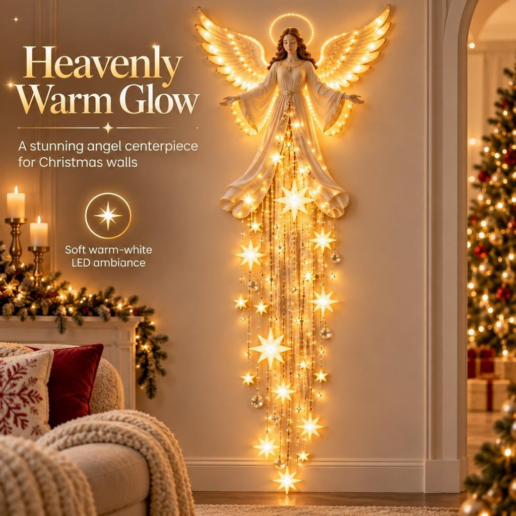 Angel Blessing Wall Light, Starglow Cascading Christmas Angel with Glowing