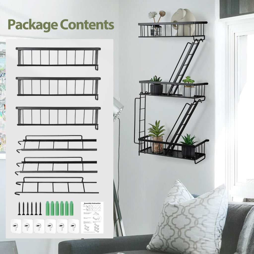 Fire Escape Wall Shelf - New York Decorative Ladder Shelf, Wall Art Floating Shelf Black Metal Shelves Storage and