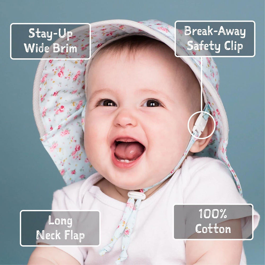 Adjustable Baby Beach Hat with Large Brim UPF 50+ (S:, Dots)