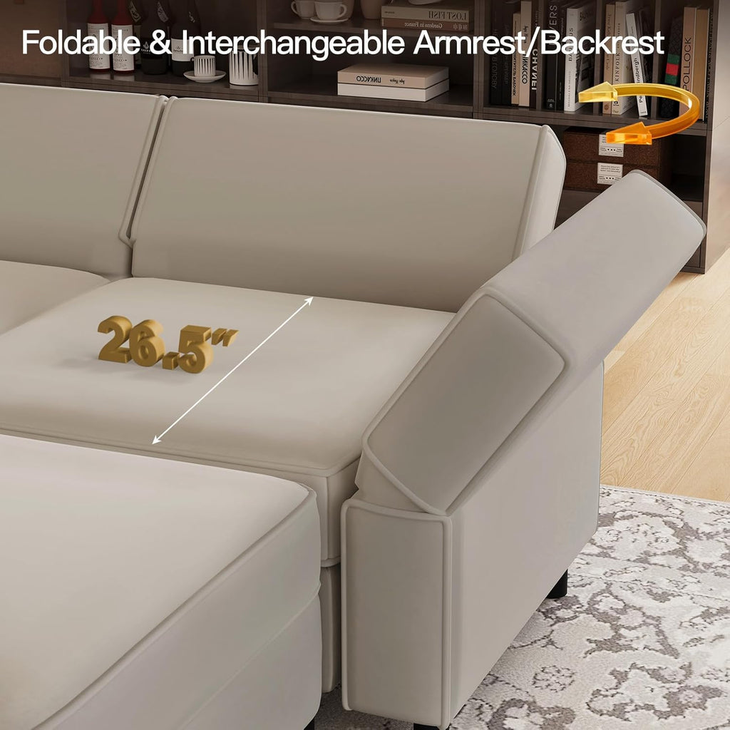 Modular Sectional Sofa with Storage Seats Velvet L Shaped Corner Couch Convertible Sectional Sofa with Chaise (Grey
