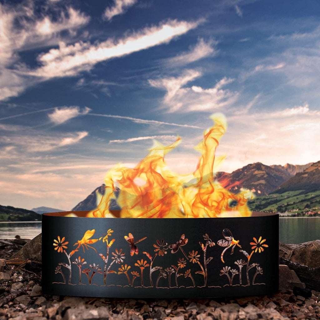 Dragonfly Unpainted 12 in. Tall 37 in. Diameter Outdoor Fire Ring with Fire Poker - 37 x 37 x 12 in.
