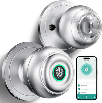 Fingerprint Door Lock, Smart Fingerprint Door Knob with Lock, Silver