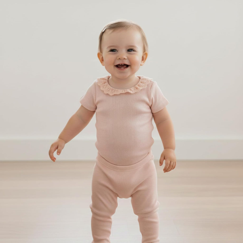 Certified Organic Cotton Spring Summer Top & Bottom Set for Baby & Kids- Blush, 12-18 Months