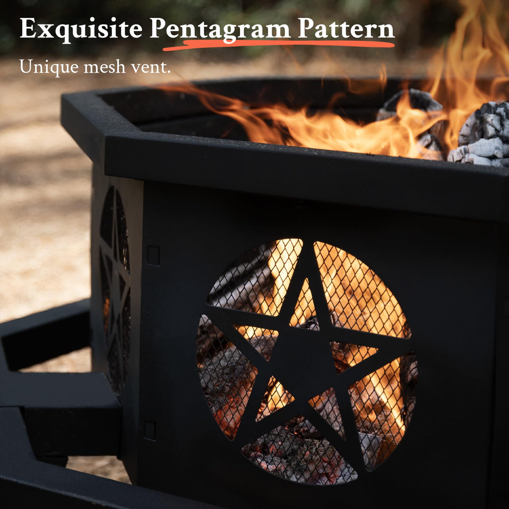 Outdoor 43 Inch Octagonal Fire Pit with Cooking Grill Black