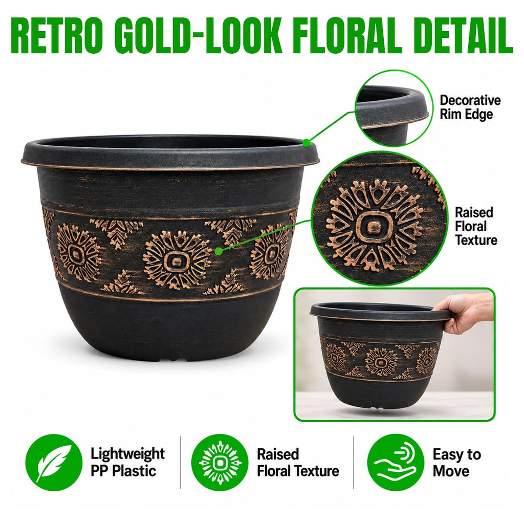 16 Inch Outdoor Planters, 4 Pack, Copper Retro Floral
