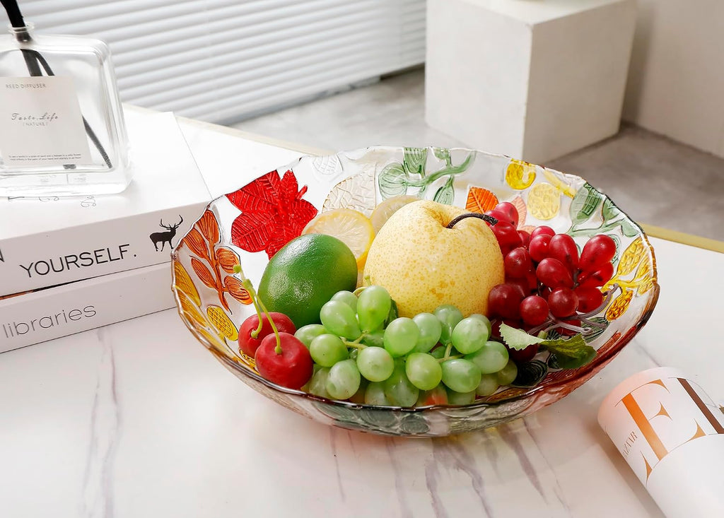 Large Hand Painted Colorful Crystal Glass Decorative Bowl.